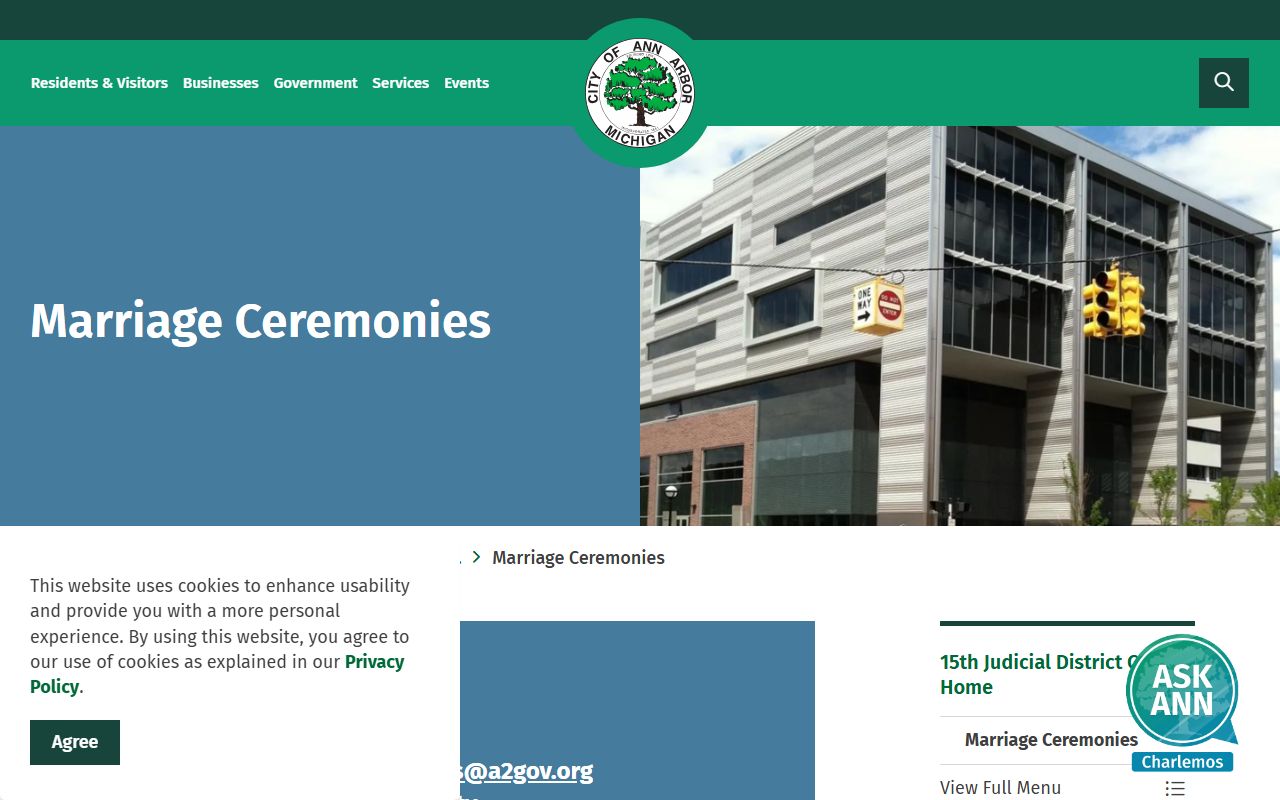 Ann Arbor 15th District Court civil marriage ceremonies page