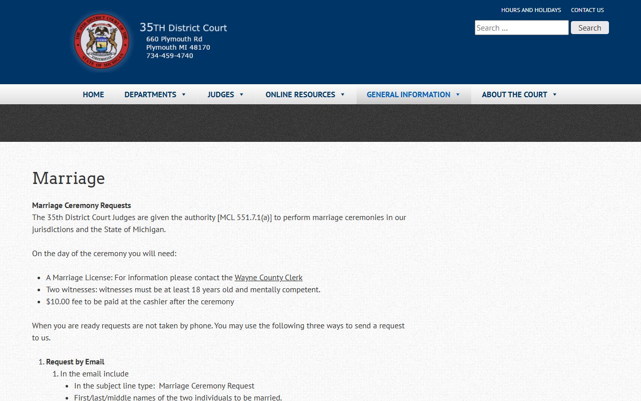 Canton Township marriage license - 35th District Court marriage ceremonies