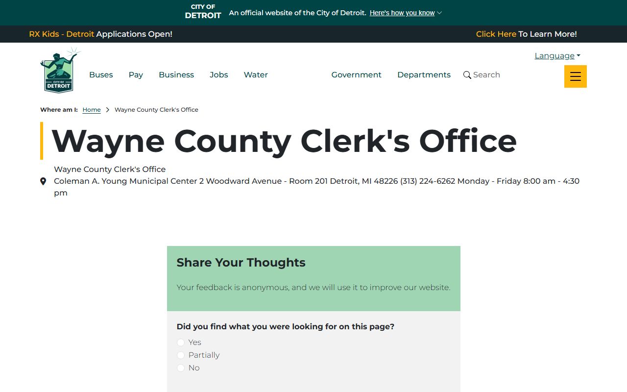 Wayne County Clerk office at the Coleman A. Young Municipal Center in Detroit