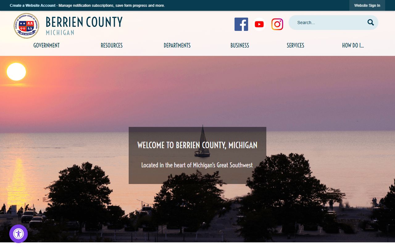 Berrien County main website homepage for marriage license information