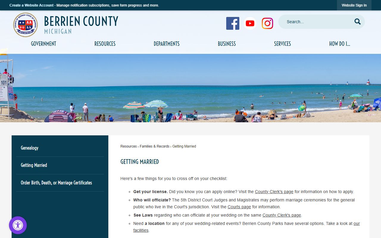 Berrien County getting married guide page with license process overview