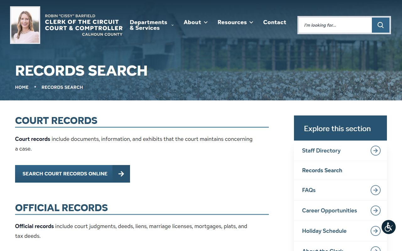 Calhoun County records search portal for marriage license and document lookup