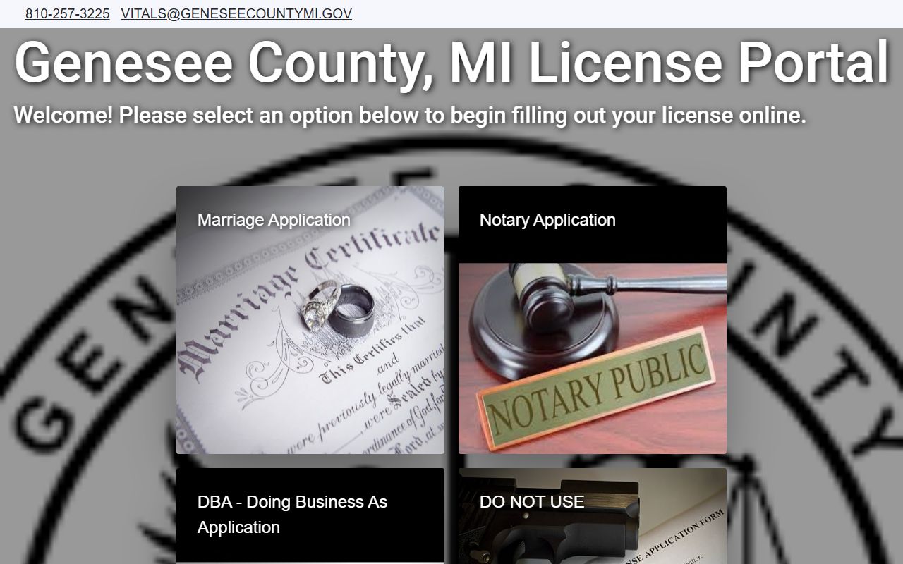 Genesee County marriage license application portal online