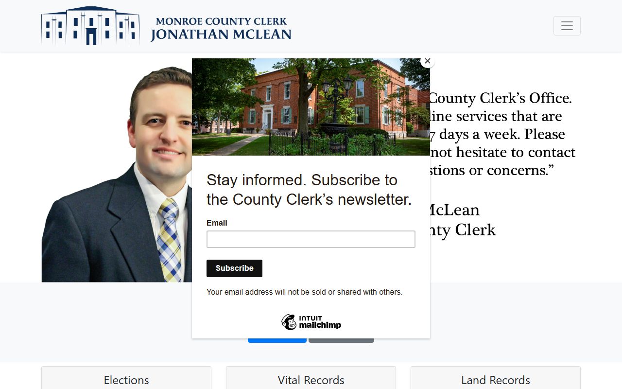 Monroe County Clerk homepage for Monroe County marriage license services