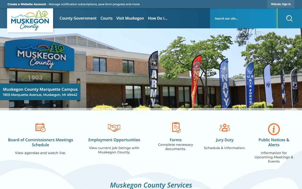 Muskegon County main website for marriage license and clerk office information
