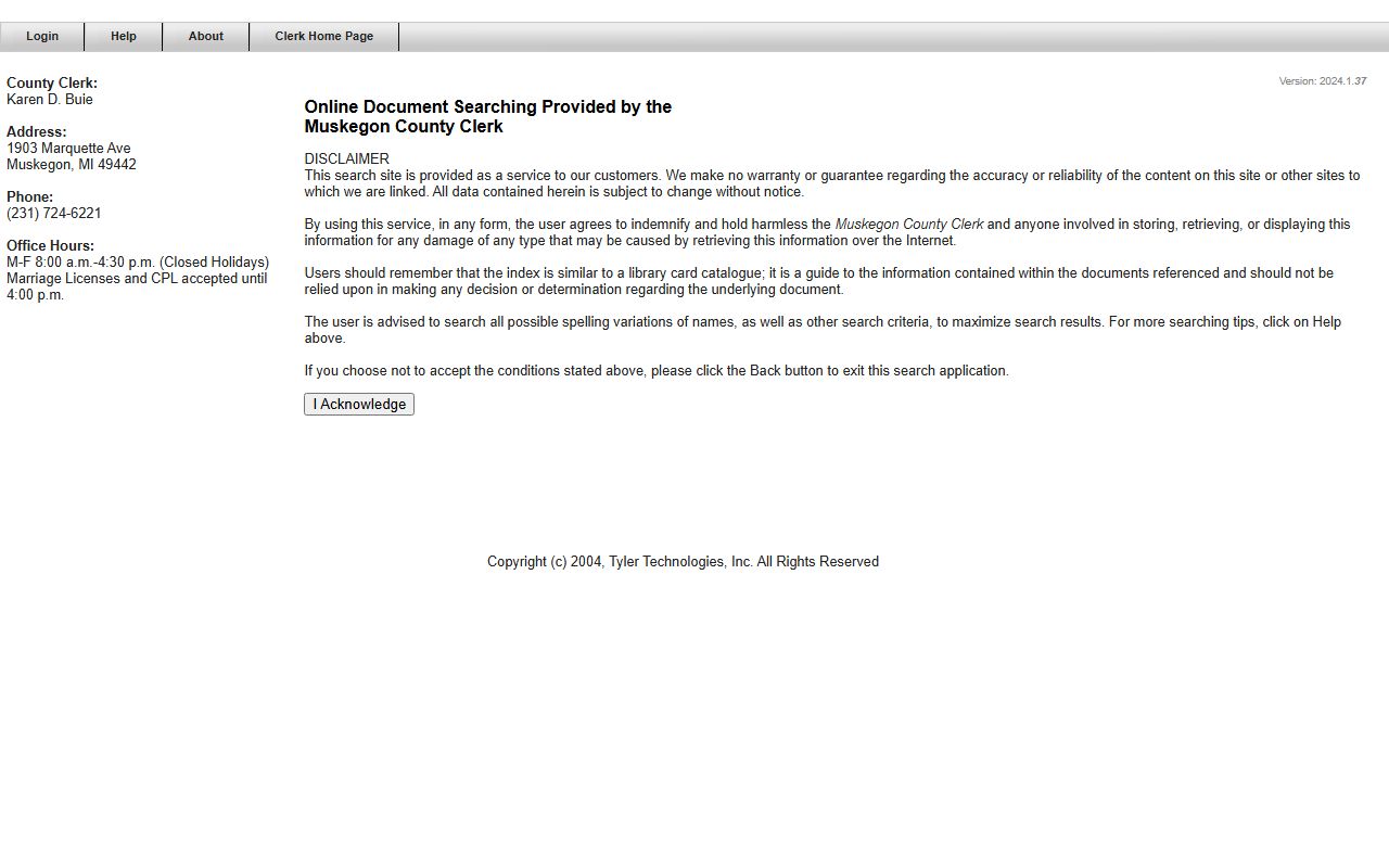 Muskegon County online document search portal for marriage license records