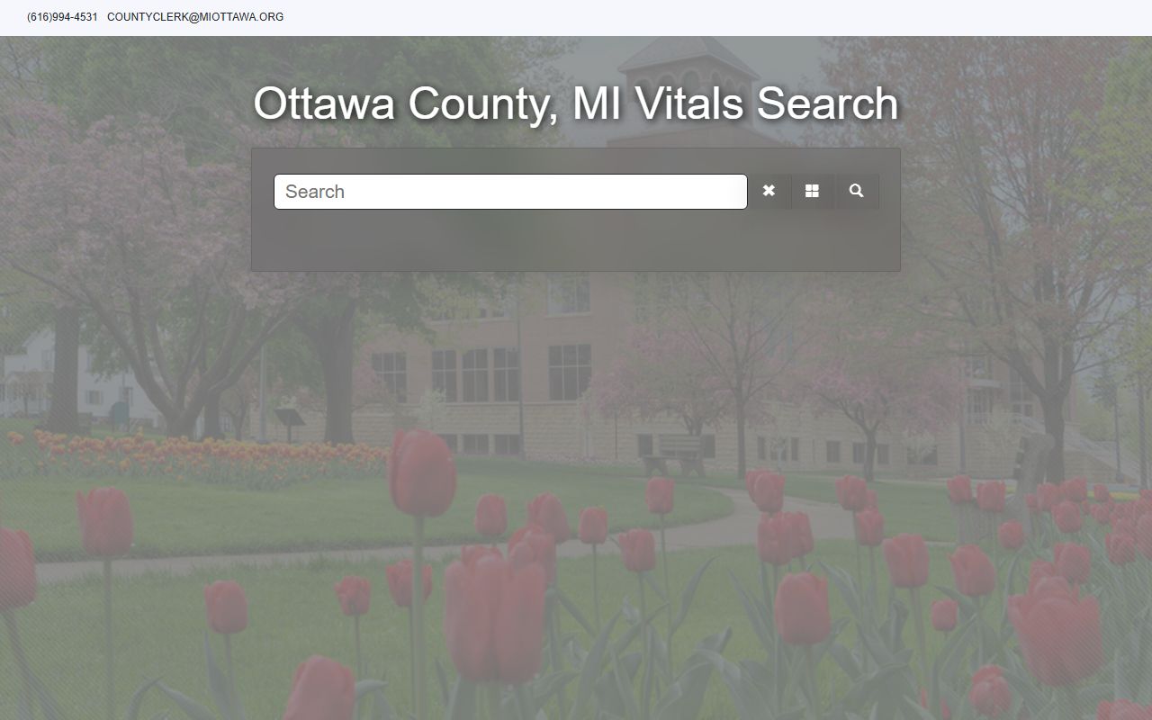 Ottawa County records search portal showing marriage license document lookup