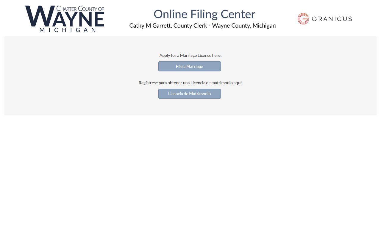 Wayne County online filing portal for marriage license application