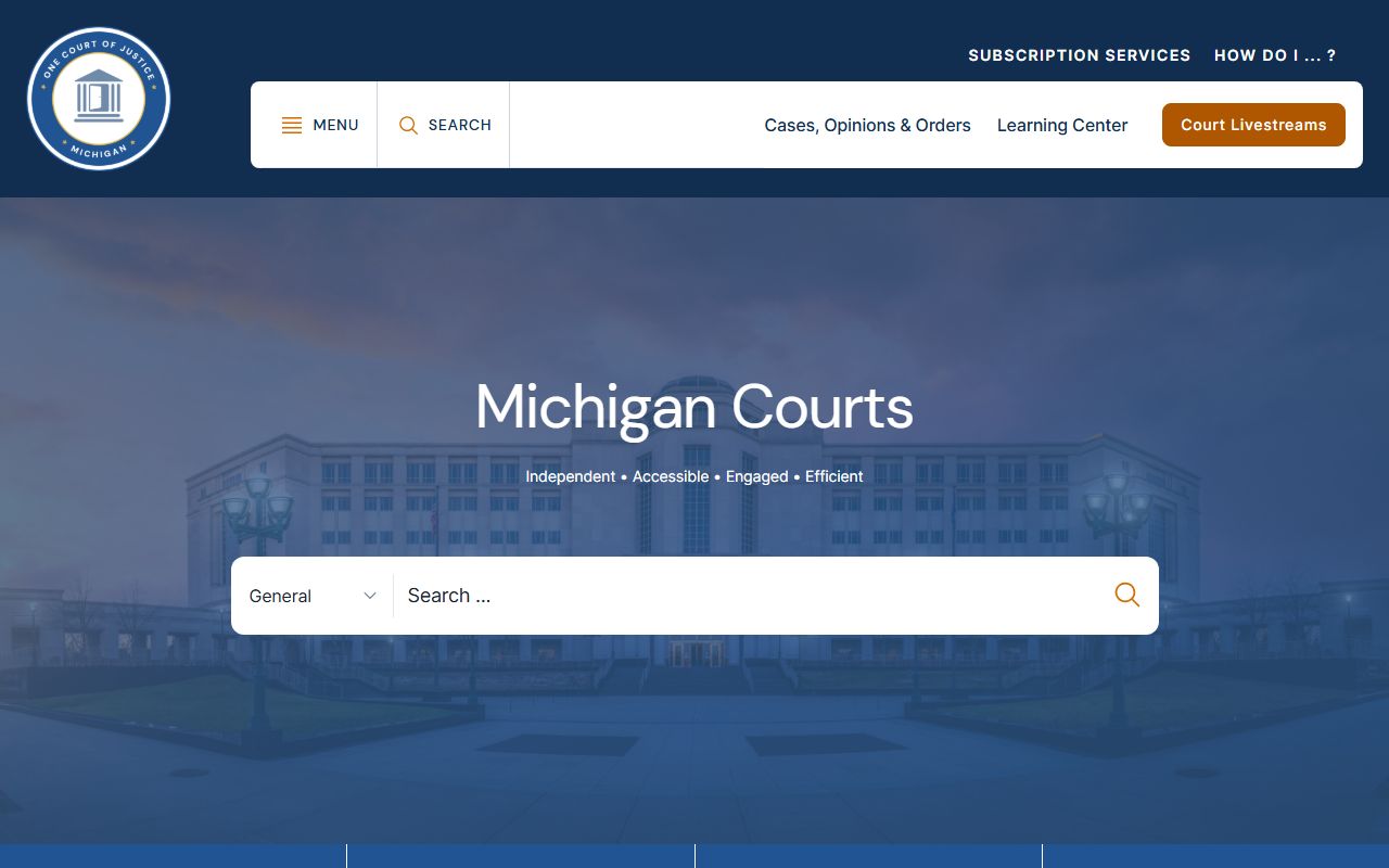 Michigan Courts website showing marriage laws and license information